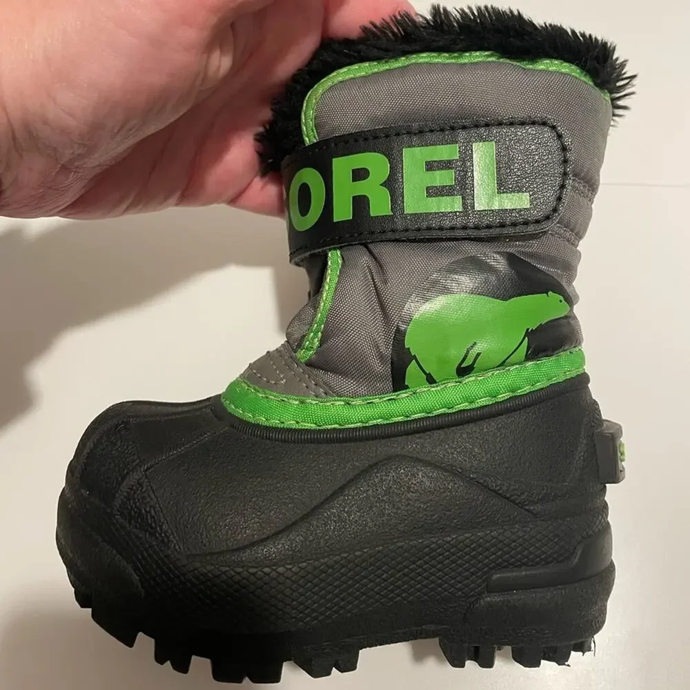 Sorel Brand Kid's Snow Commander Winter Boots Size 5 Lime/ Black Charcoal
